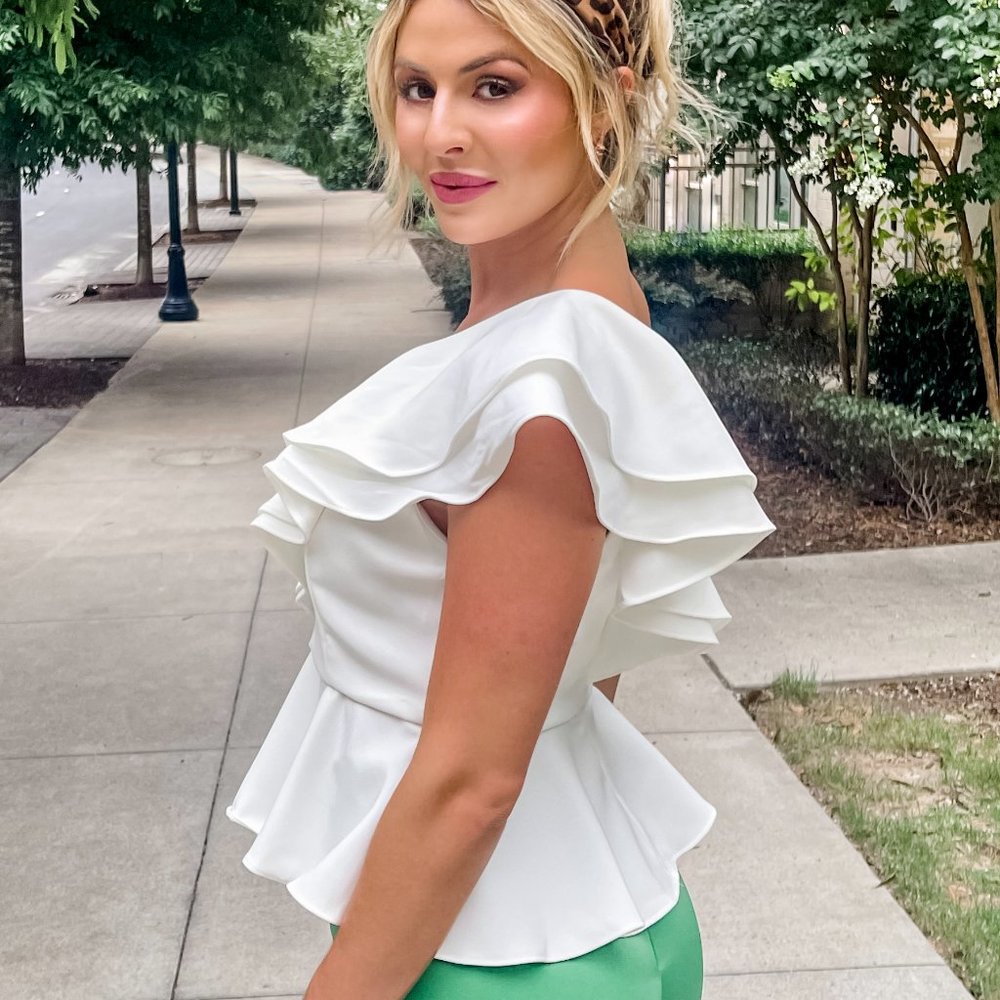 White One Shoulder Ruffle Top - Picture 2 of 3